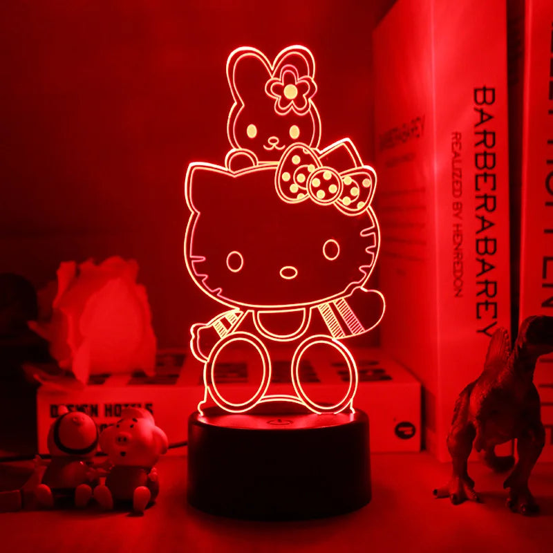 Lampe de Chevet LED 3D Hello Kitty - Veilleuse de Nuit Multicolore avec Éclairage Doux pour Chambre d'Enfant