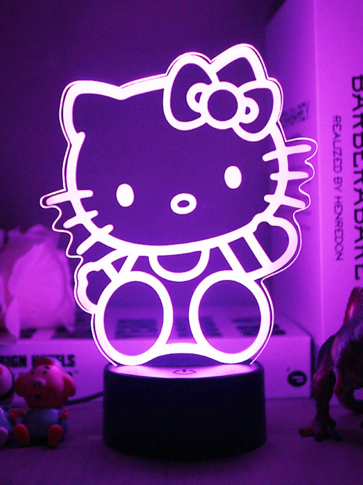 Lampe de Chevet LED 3D Hello Kitty - Veilleuse de Nuit Multicolore avec Éclairage Doux pour Chambre d'Enfant
