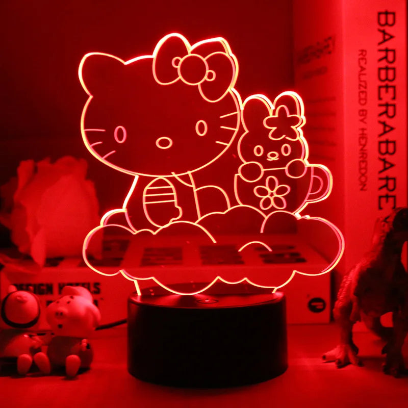Lampe de Chevet LED 3D Hello Kitty - Veilleuse de Nuit Multicolore avec Éclairage Doux pour Chambre d'Enfant