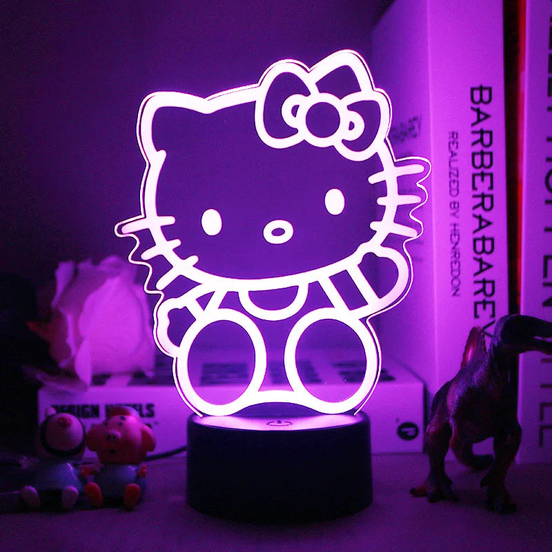 Lampe de Chevet LED 3D Hello Kitty - Veilleuse de Nuit Multicolore avec Éclairage Doux pour Chambre d'Enfant