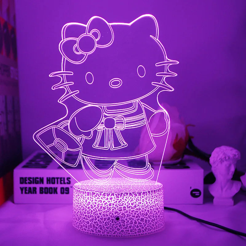 Lampe de Chevet LED 3D Hello Kitty - Veilleuse de Nuit Multicolore avec Éclairage Doux pour Chambre d'Enfant