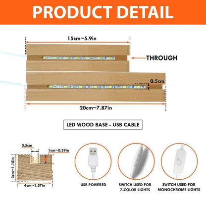 Personalized LED Bedside Lamp with Birth Month Flower Design – Natural Wood Night Light for Grandma's Garden