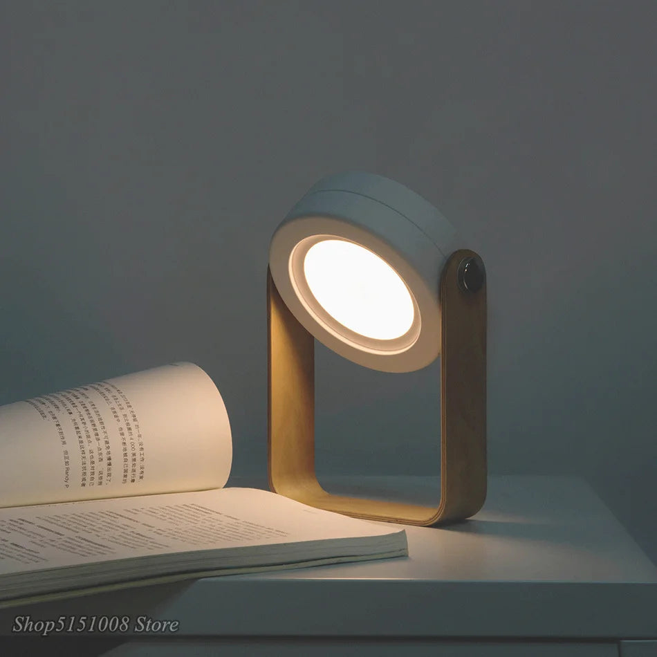 Foldable LED Reading Lamp with Wooden Handle – USB Rechargeable and Portable Reading Lamp