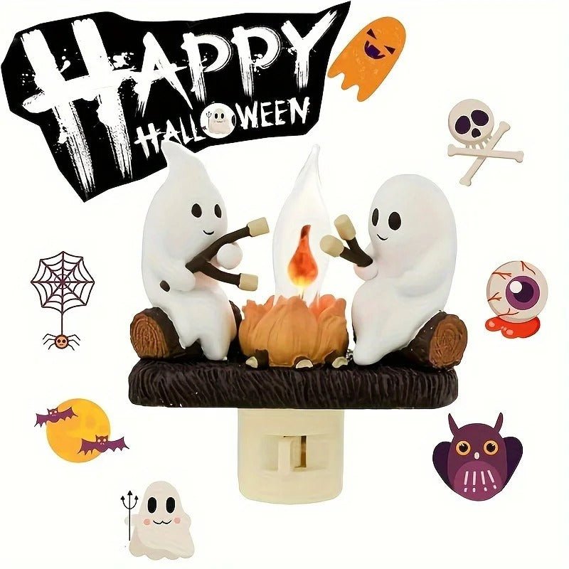 Lampe de Nuit Fantomatique avec Effet Flamme – Décoration LED Halloween pour Ambiance Effrayante