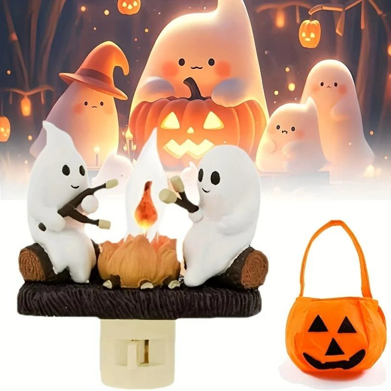 Lampe de Nuit Fantomatique avec Effet Flamme – Décoration LED Halloween pour Ambiance Effrayante