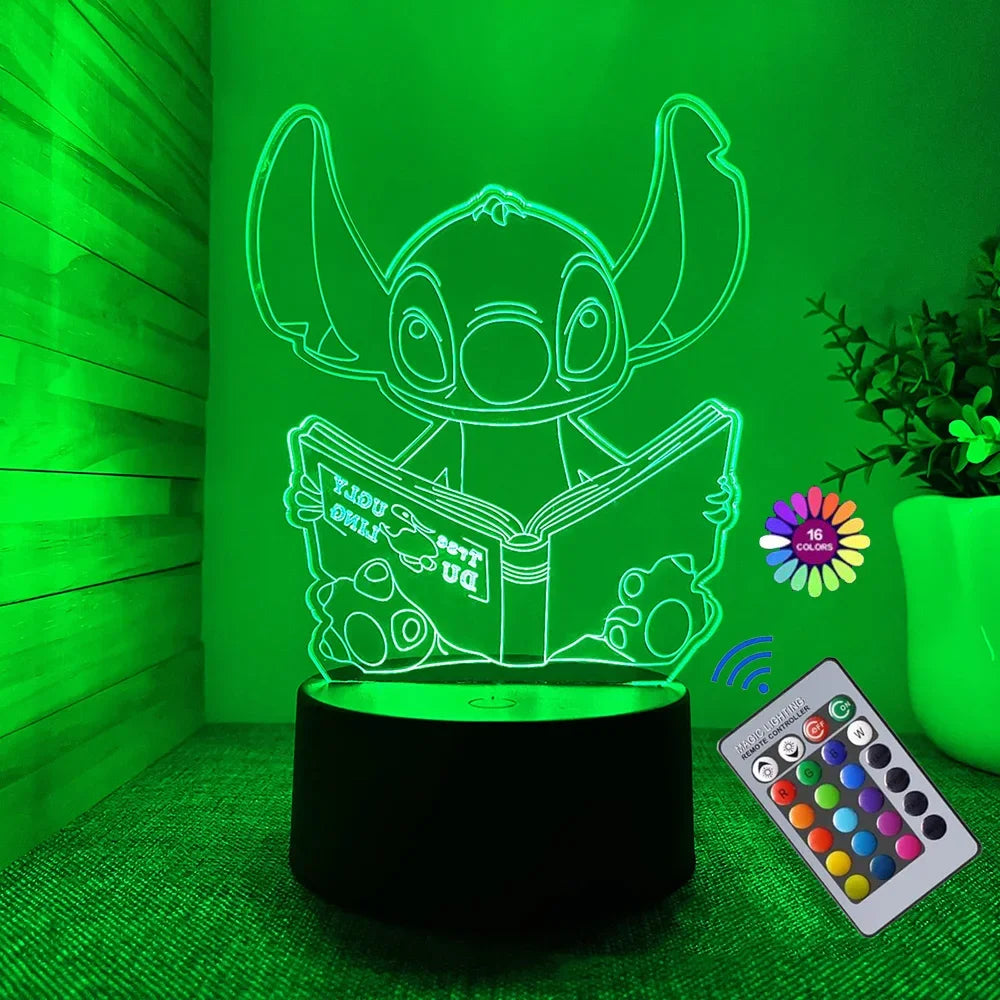 Lampe de Nuit Illusion 3D Stitch avec Télécommande – Lampe de Chevet LED Multicolore pour Enfants