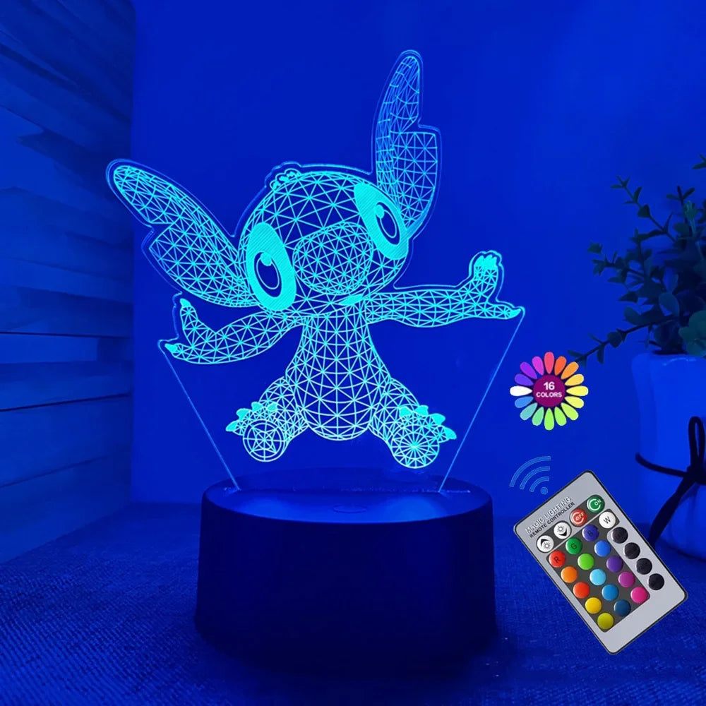 Lampe de Nuit Illusion 3D Stitch avec Télécommande – Lampe de Chevet LED Multicolore pour Enfants