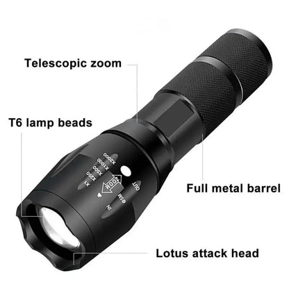 Lampe de poche LED T6 avec zoom télescopique – Éclairage puissant pour activités de plein air