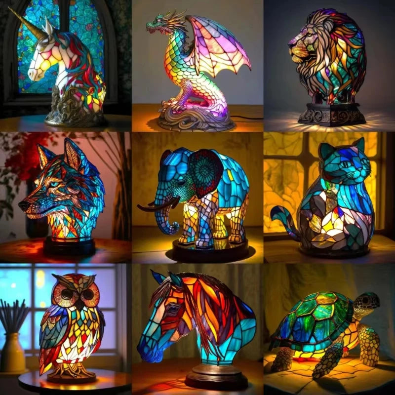 Lampe de Table LED Animaux en Résine – Décor Sirène, Mouton, Hibou et Tortue pour la Maison