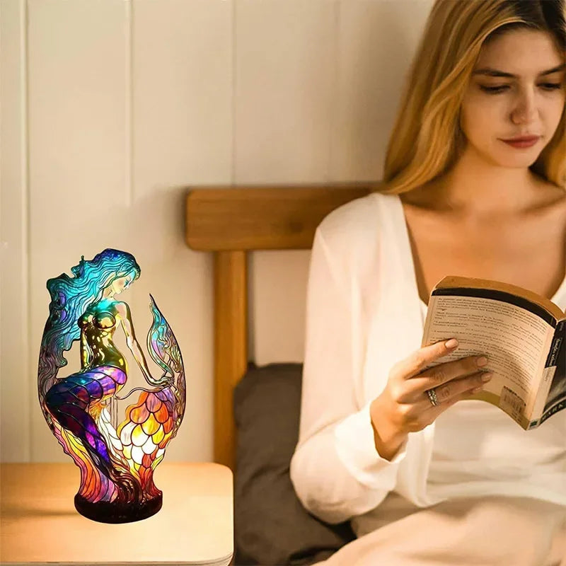 LED Animal Table Lamp in Resin – Mermaid, Sheep, Owl, and Turtle Home Decor
