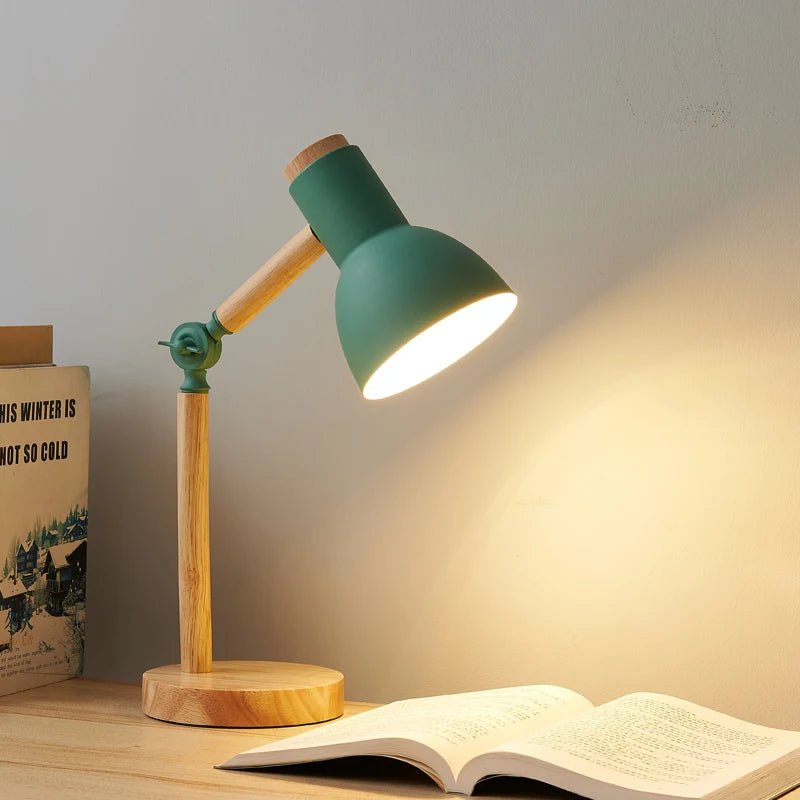 Lampe de Table en Bois Macaron avec Protection des Yeux – Petite Lampe de Bureau pour Chambre, Design Coloré et Éclairage Doux