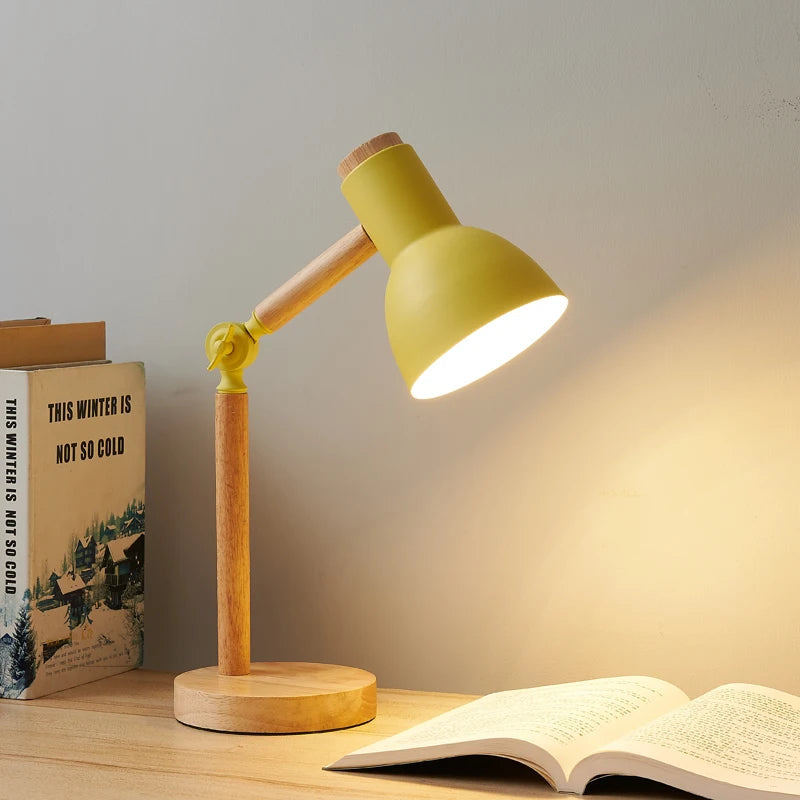 Lampe de Table en Bois Macaron avec Protection des Yeux – Petite Lampe de Bureau pour Chambre, Design Coloré et Éclairage Doux