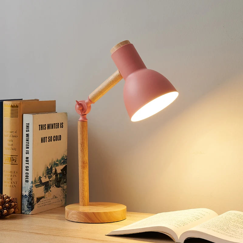 Lampe de Table en Bois Macaron avec Protection des Yeux – Petite Lampe de Bureau pour Chambre, Design Coloré et Éclairage Doux
