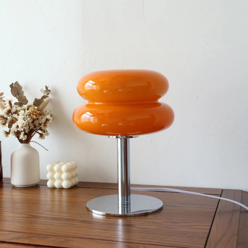 Lampe de Table en Verre Macaron Orange avec Éclairage Doux et Base Ronde en Fer – Design Moderne pour Chambre et Bureau