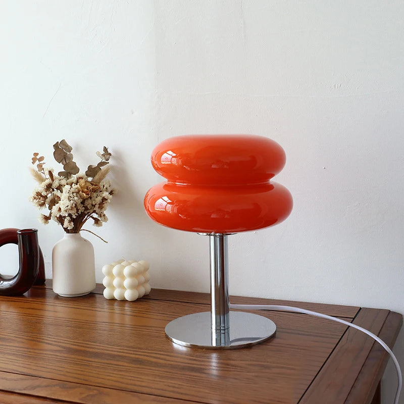 Lampe de Table en Verre Macaron Orange avec Éclairage Doux et Base Ronde en Fer – Design Moderne pour Chambre et Bureau