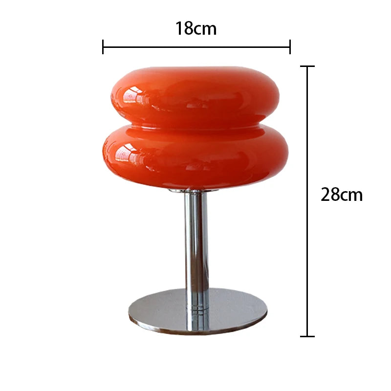 Lampe de Table en Verre Macaron Orange avec Éclairage Doux et Base Ronde en Fer – Design Moderne pour Chambre et Bureau