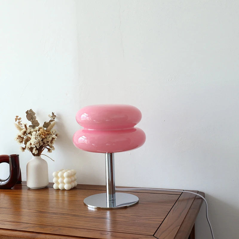 Lampe de Table en Verre Macaron Orange avec Éclairage Doux et Base Ronde en Fer – Design Moderne pour Chambre et Bureau