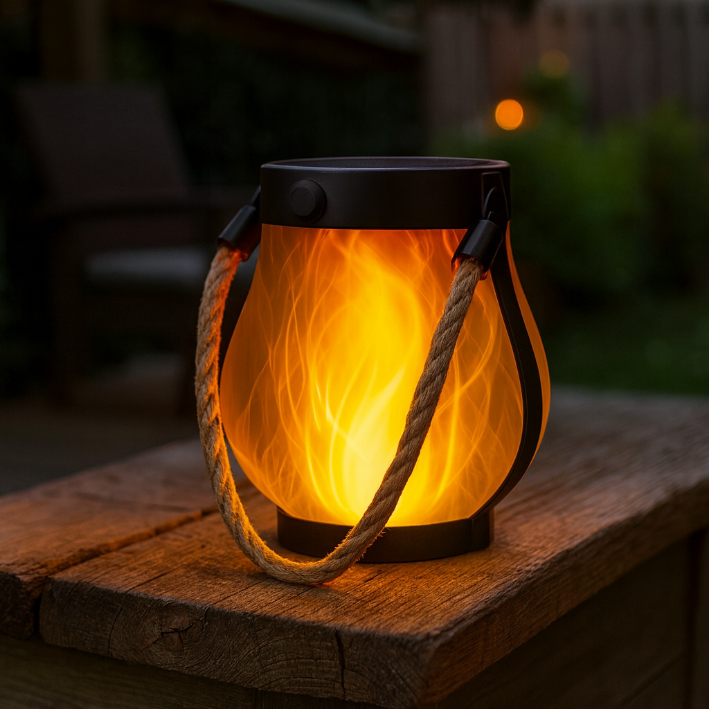 Lanterne Solaire Extérieur avec Effet Flamme Vacillante – Étanche, Chargement Solaire et USB, Idéale pour Jardin et Patio