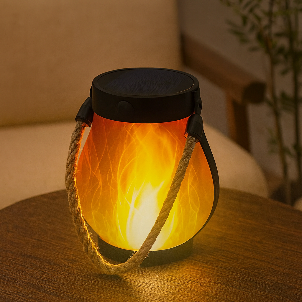 Lanterne Solaire Extérieur avec Effet Flamme Vacillante – Étanche, Chargement Solaire et USB, Idéale pour Jardin et Patio