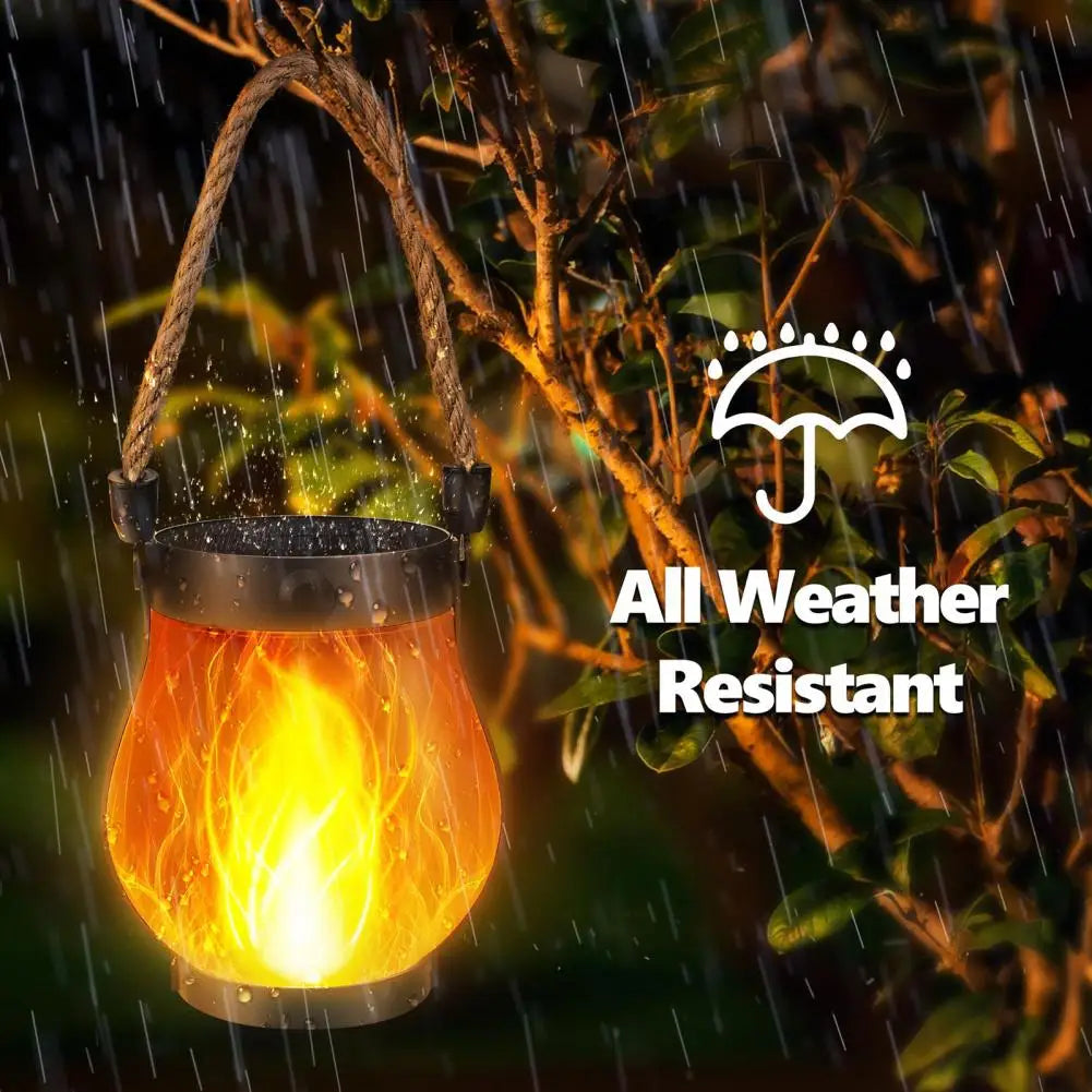 Lanterne Solaire Extérieur avec Effet Flamme Vacillante – Étanche, Chargement Solaire et USB, Idéale pour Jardin et Patio
