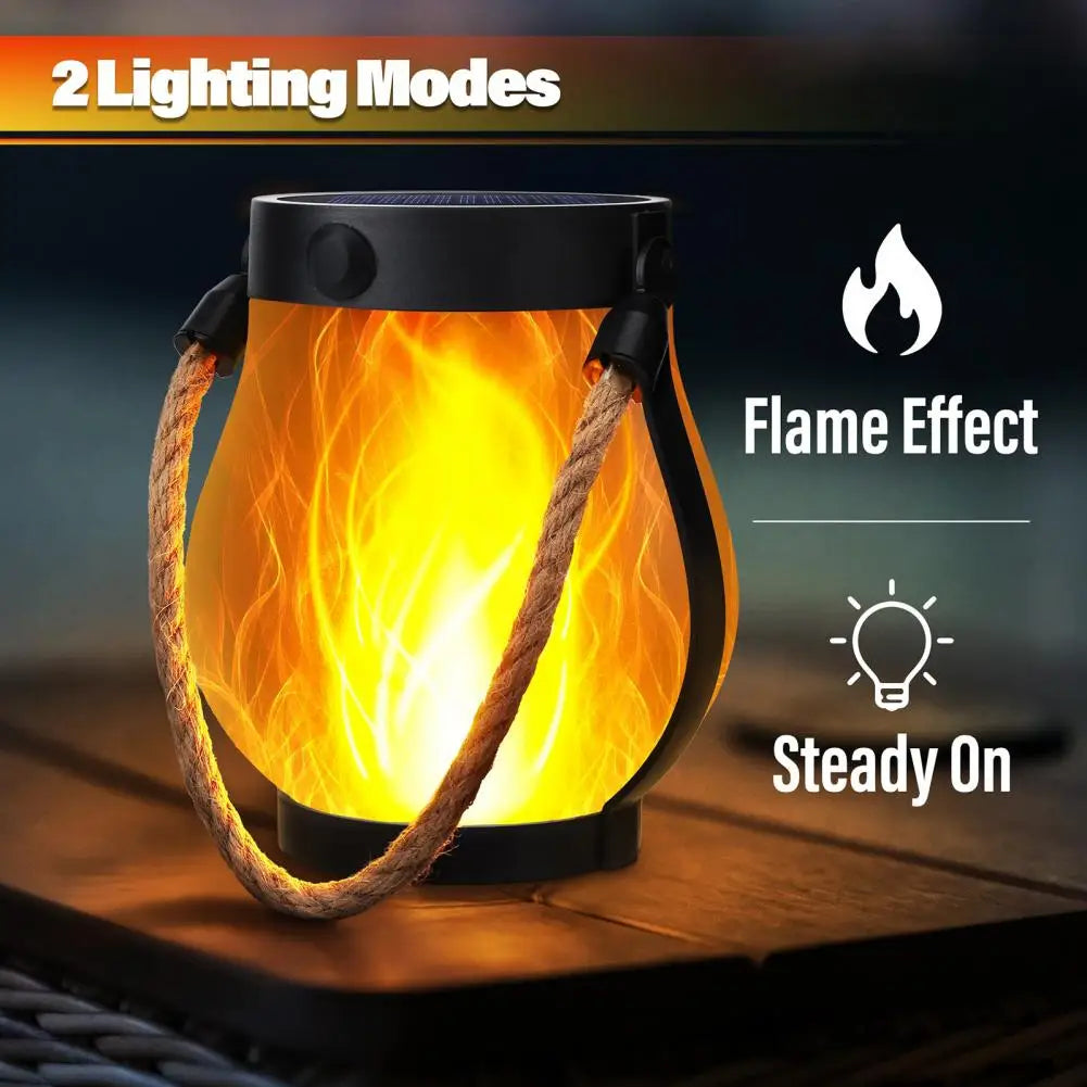 Lanterne Solaire Extérieur avec Effet Flamme Vacillante – Étanche, Chargement Solaire et USB, Idéale pour Jardin et Patio