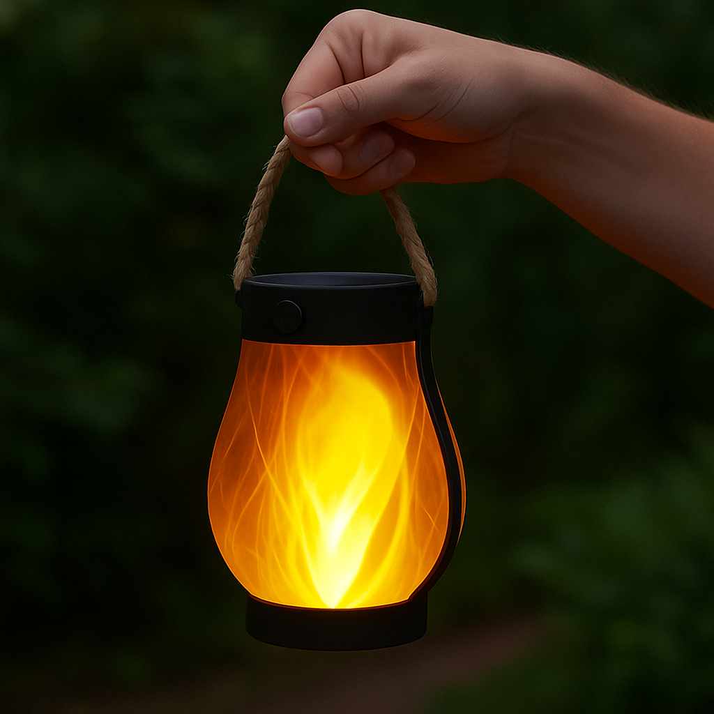 Lanterne Solaire Extérieur avec Effet Flamme Vacillante – Étanche, Chargement Solaire et USB, Idéale pour Jardin et Patio