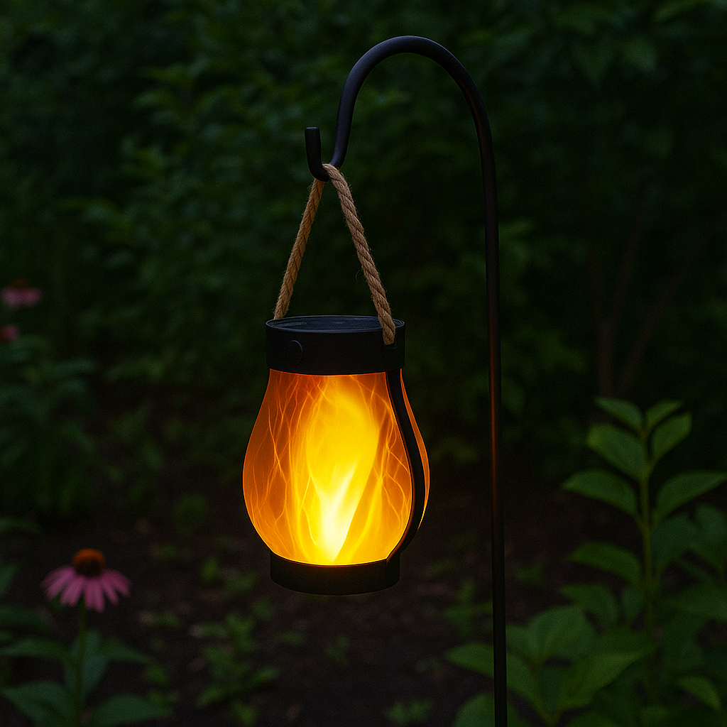Lanterne Solaire Extérieur avec Effet Flamme Vacillante – Étanche, Chargement Solaire et USB, Idéale pour Jardin et Patio