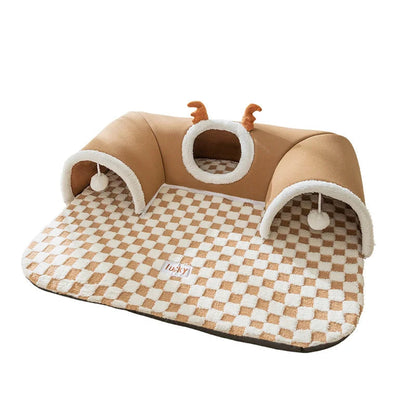 Multifunctional Cat Tunnel Bed with Plush Toy – Play and Rest Space for Kittens, Soft and Durable Material