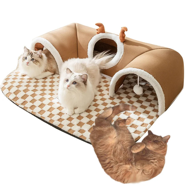 Multifunctional Cat Tunnel Bed with Plush Toy – Play and Rest Space for Kittens, Soft and Durable Material