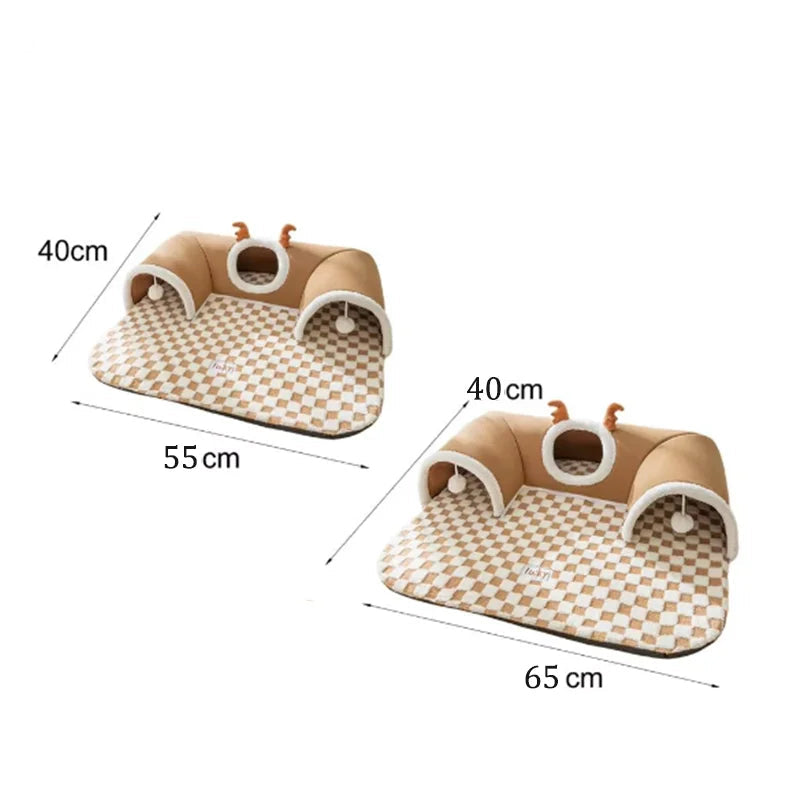 Multifunctional Cat Tunnel Bed with Plush Toy – Play and Rest Space for Kittens, Soft and Durable Material