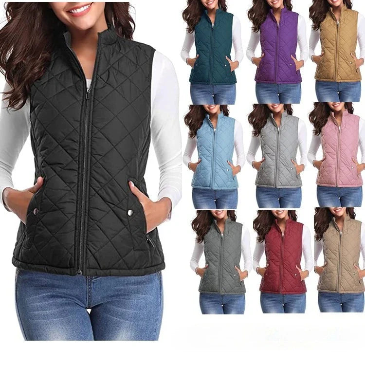 Luna Quilted Vest | Cotton Padded, Stand Collar
