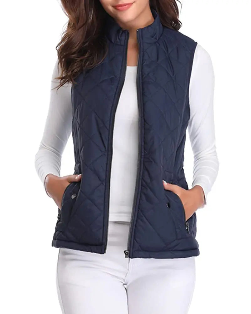 Luna Quilted Vest | Cotton Padded, Stand Collar