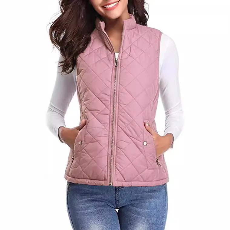 Luna Quilted Vest | Cotton Padded, Stand Collar