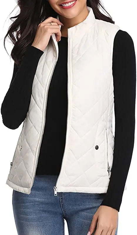 Luna Quilted Vest | Cotton Padded, Stand Collar