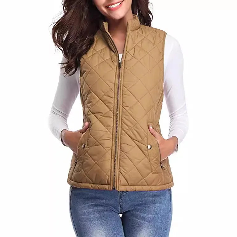Luna Quilted Vest | Cotton Padded, Stand Collar