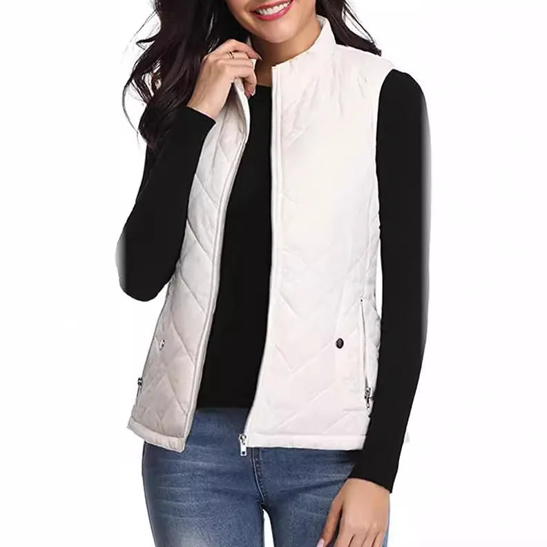 Luna Quilted Vest | Cotton Padded, Stand Collar