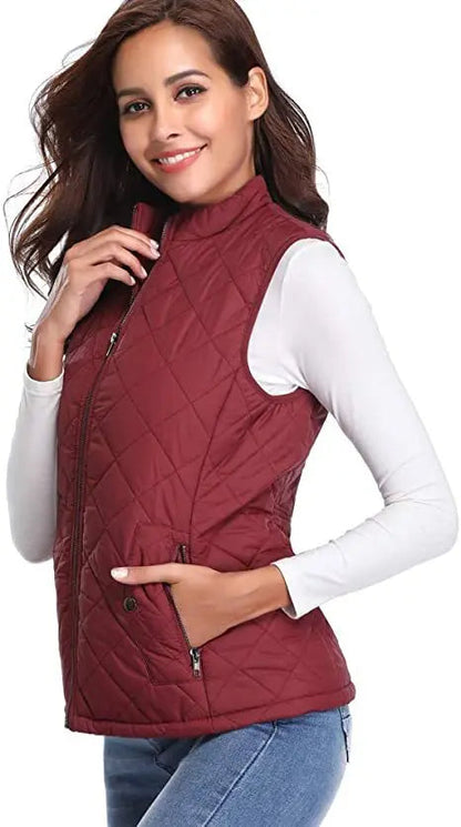 Luna Quilted Vest | Cotton Padded, Stand Collar