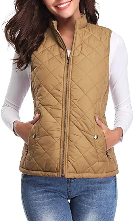 Luna Quilted Vest | Cotton Padded, Stand Collar