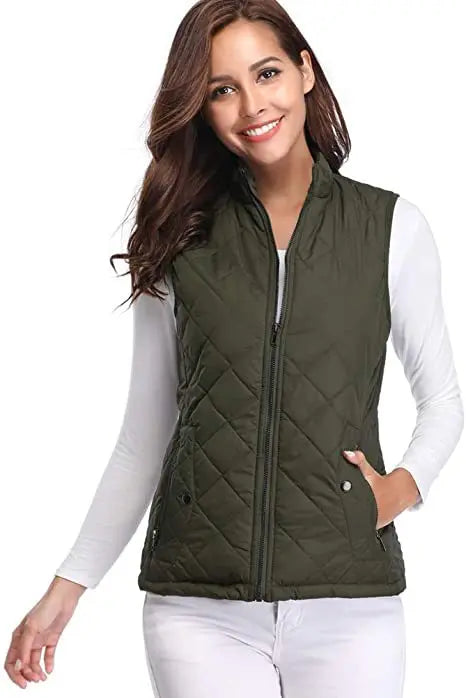 Luna Quilted Vest | Cotton Padded, Stand Collar