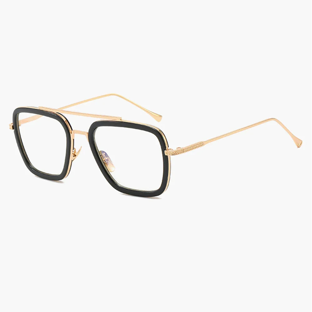 Lunettes de Soleil Rectangulaires Femme en Or avec Verres Transparents, Protection UV et Monture Légère