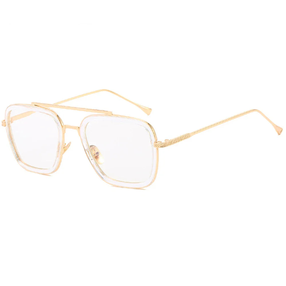 Lunettes de Soleil Rectangulaires Fines en Or pour Femme – Élégance et Protection avec Verres Transparents