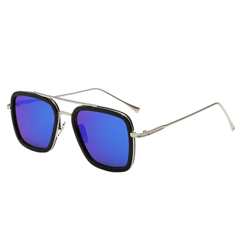 Lunette de Soleil Femme Rectangulaire Fine avec Verres UV400 en Bleu Marine – Accessoire Tendance Chic