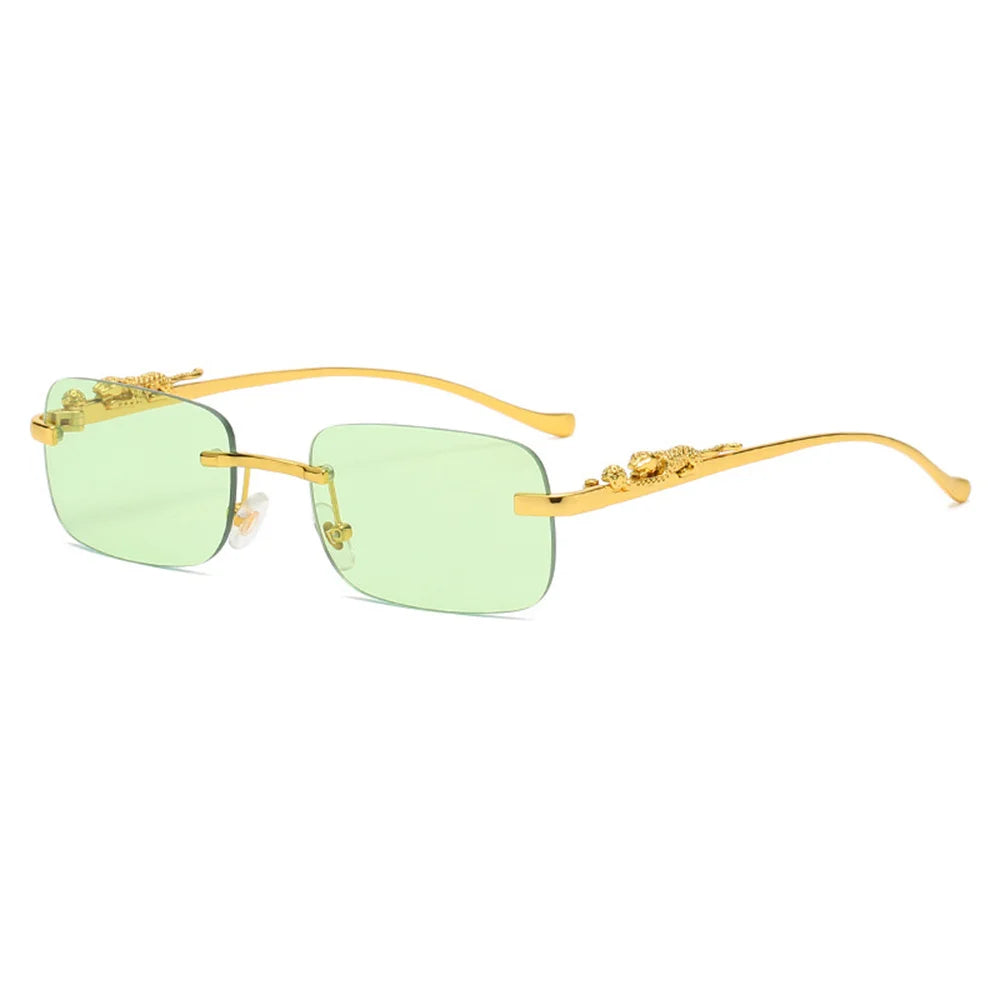 Lunettes de Soleil Rectangulaires Femme Luxe UV400 avec Verre Teinté Vert – Élégance et Confort