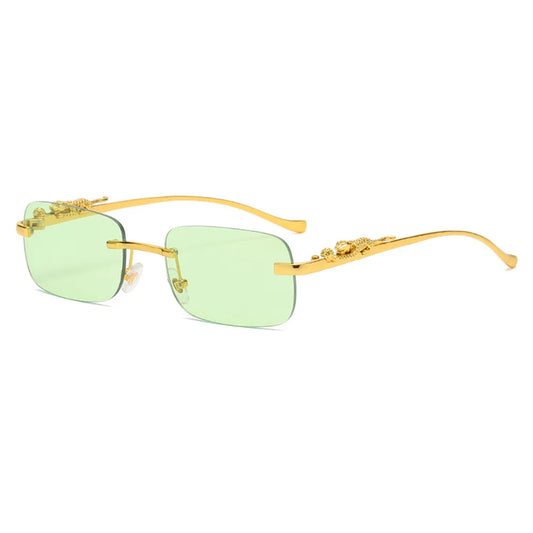 Women's Luxury Rectangular Sunglasses UV400 with Green Tinted Glass – Elegance and Comfort