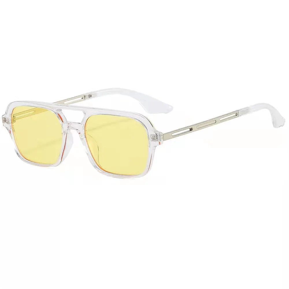 Lunettes de Soleil Rectangulaires Luxe UV400 pour Femme et Homme – Verres Jaunes, Monture Légère en Résine