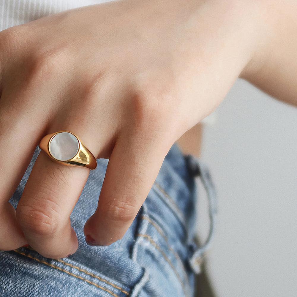 Bague Femme Or Taille 46,8-57,2 mm Acier Inoxydable Perle d'Eau Douce