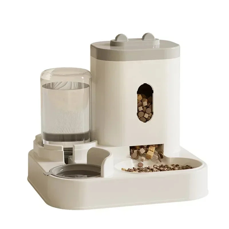 Distributeur automatique avec fontaine à eau pour chiens et chats – Plateau gris élégant