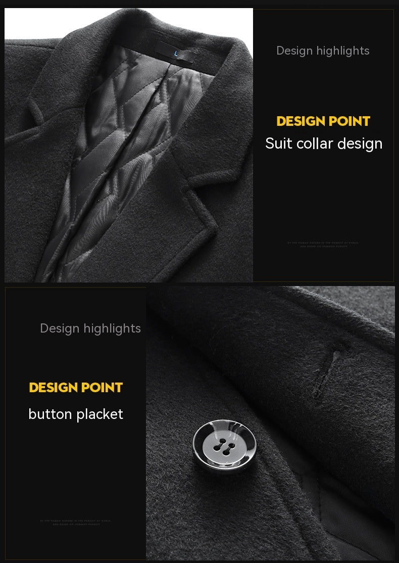 Manteau Long en Laine pour Hommes - Slim Fit, Doublure Matelassée, Hiver