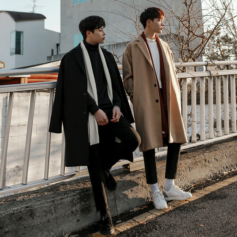 Manteau Mi-Long en Laine Épais pour Homme avec Col Costume – Isolation Optimale pour Automne et Hiver