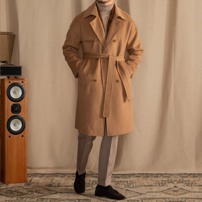 Mid-Length Wool Coat for Men with Dropped Shoulders – Modern Elegance for Winter
